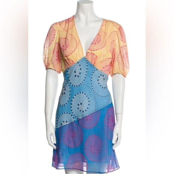 STAUD Dresses & Skirts - Staud Polka Dot Whirlpool Print In Blues And Peaches Lined Mini Dress In Sz 16